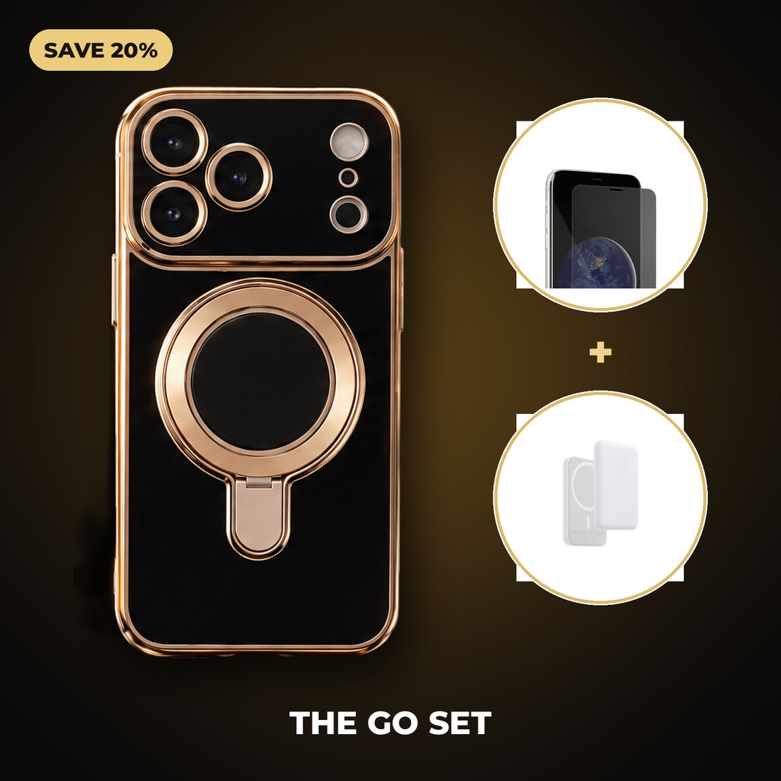 The Go Set: Infinity case, screen protector and magnetic power bank