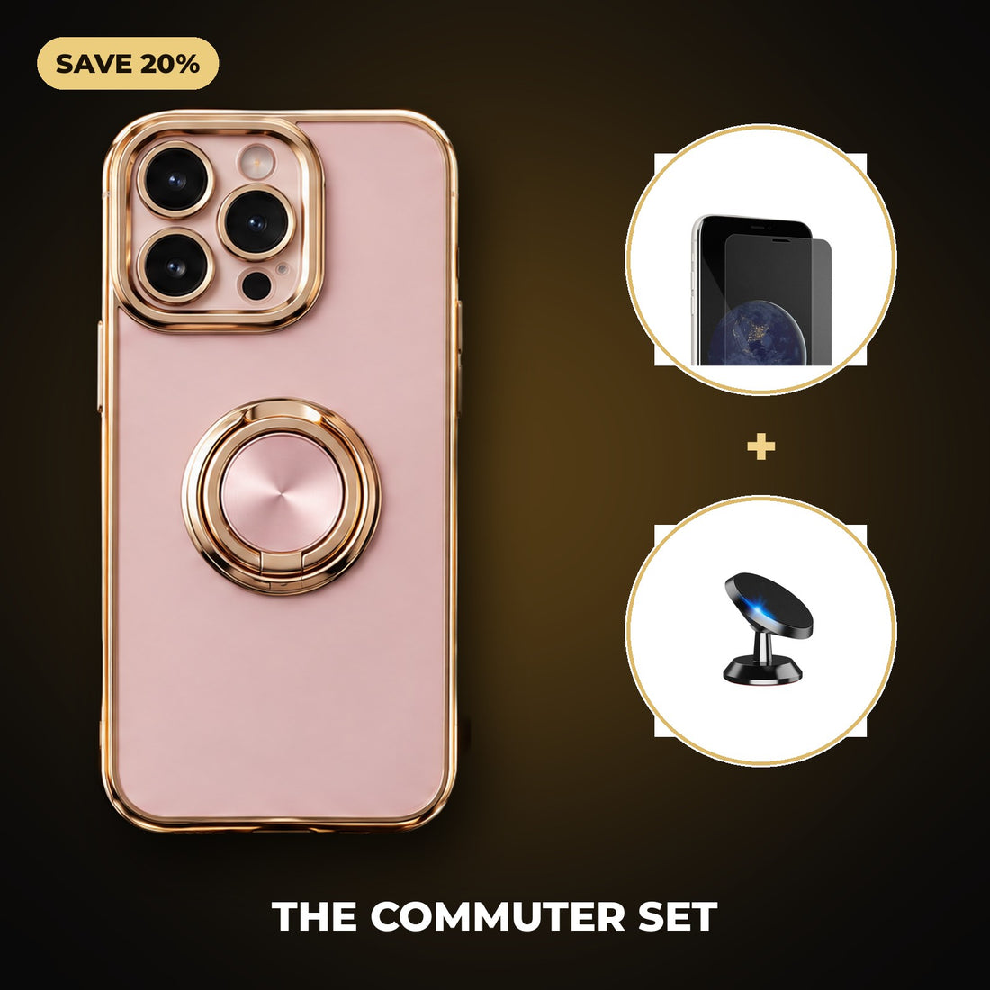 The Commuter Set: Halo case, screen protector and gold car mount